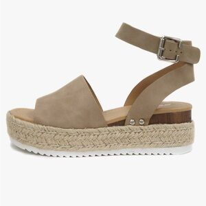 Soda Tan Espadrilles with Jute Sole and Ankle Strap Size 7